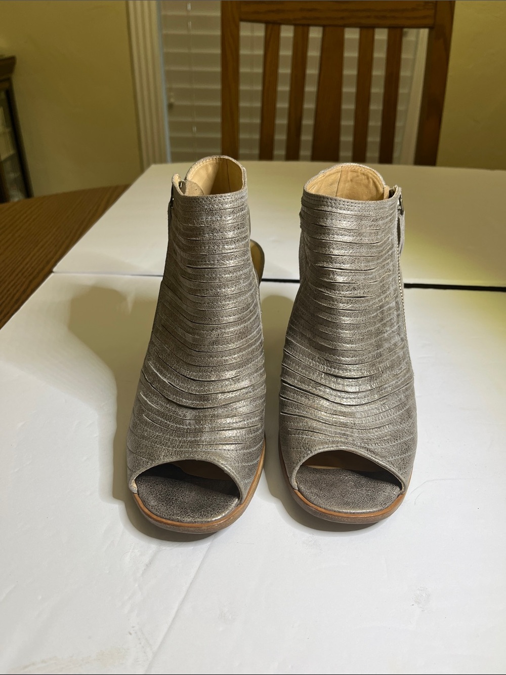 Paul Green Metallic Gray Peep-Toe Ankle Booties